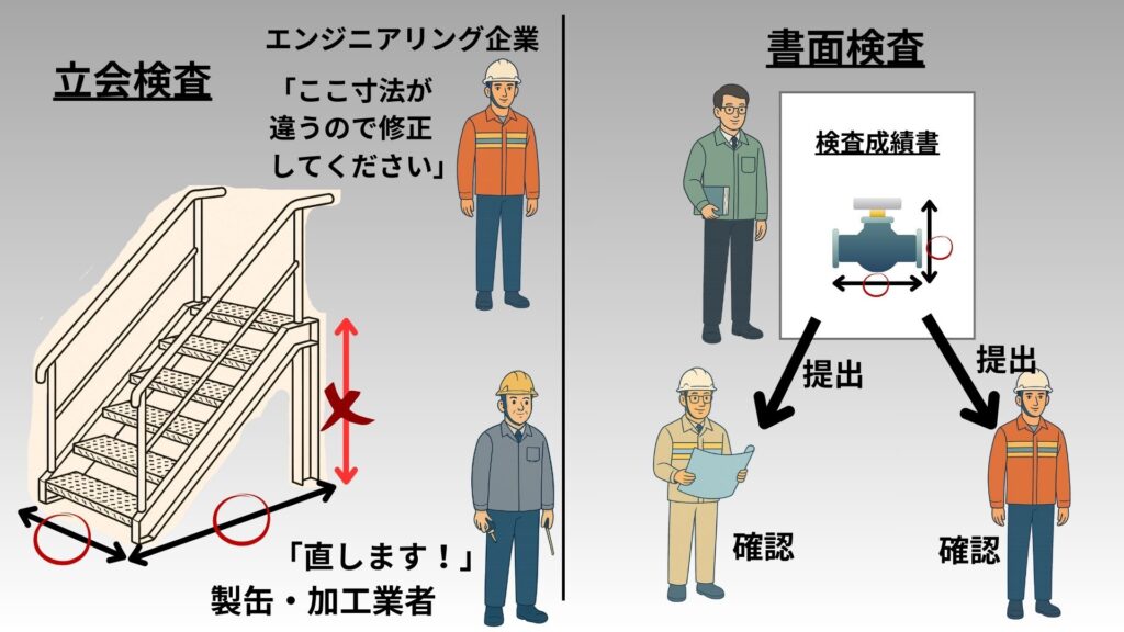 立会検査と書面検査のイメージ図