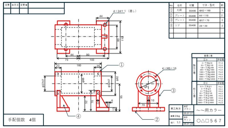 外形線を赤にした図